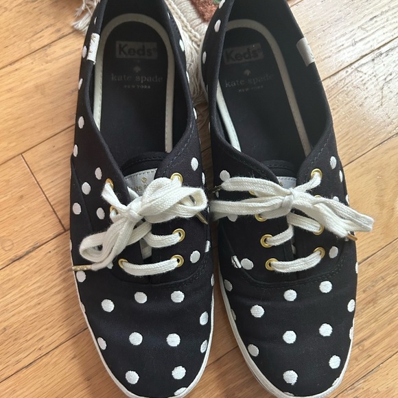 Kate Spade Keds Black Sneakers with White Polka Dots 8 - Picture 2 of 16
